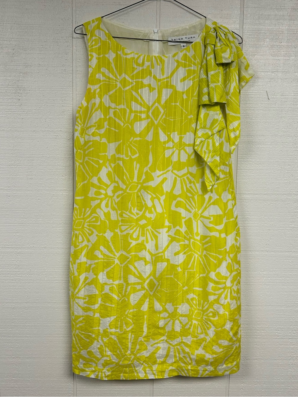 Trina Turk Yellow and White One-Shoulder Floral Tie Dress (Cotton & Silk)